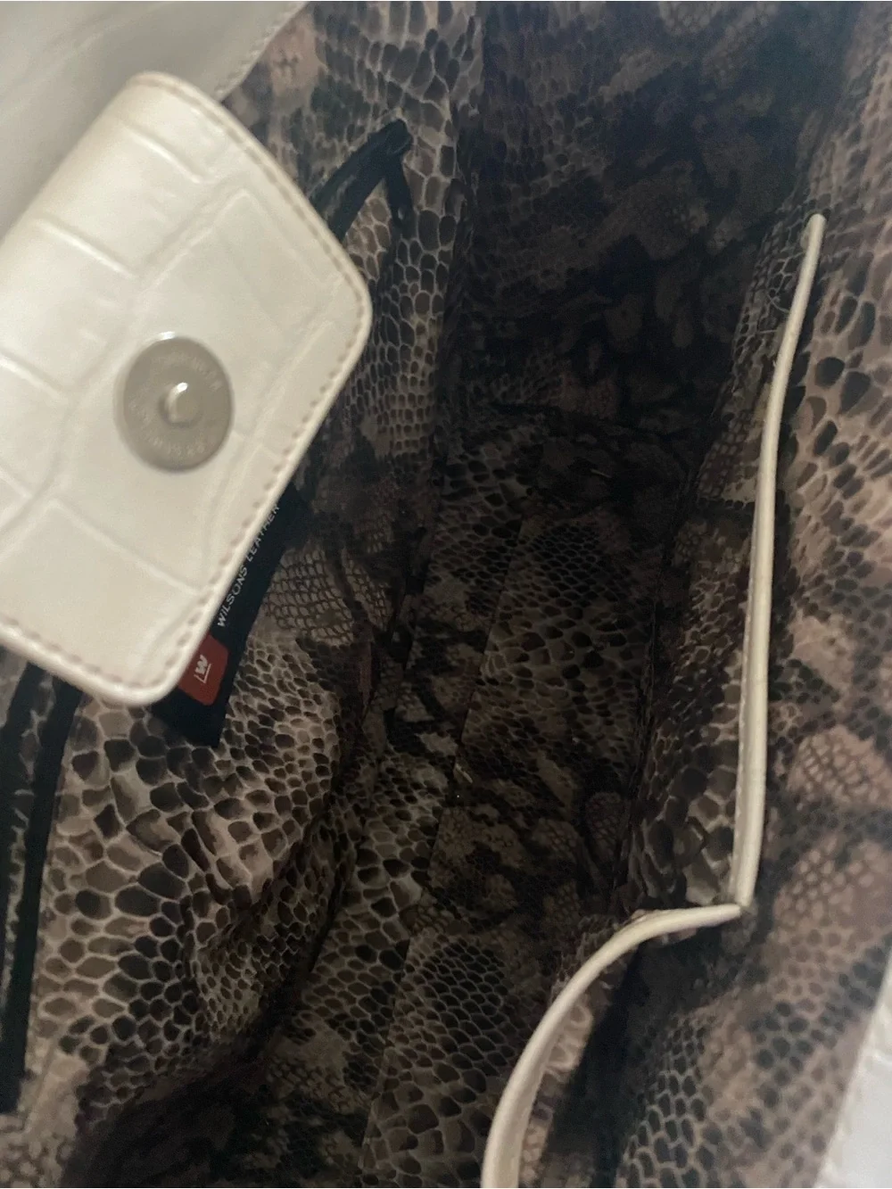 Wilsons Leather Cream Croc-Effect Tote with Snake-Print Interior